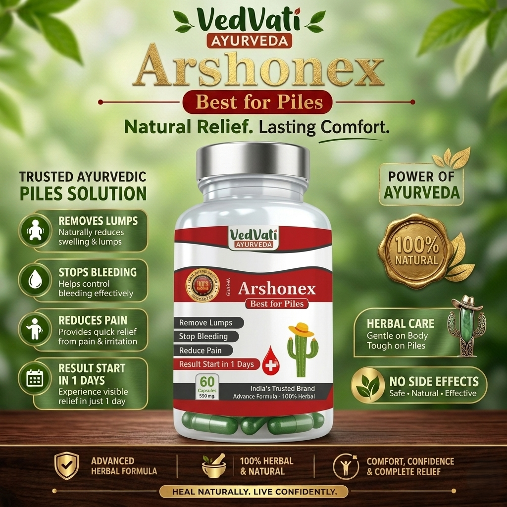 Vedvati Arshonex Capsules – 100% Herbal Relief for Piles, Bleeding & Pain (60 Capsules) - Image 2